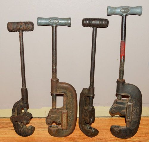 LOT of 4 Vintage Pipe Cutter Tools (2 RIDGID Heavy Duty 1&amp;2 - 1/8&#034; to 2&#034;)  NICE!