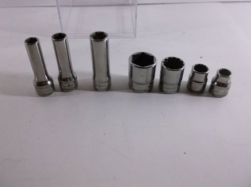 A group of 7 misc snap-on sockets 3 deep well 4 regular sockets 6 &amp; 12 point for sale