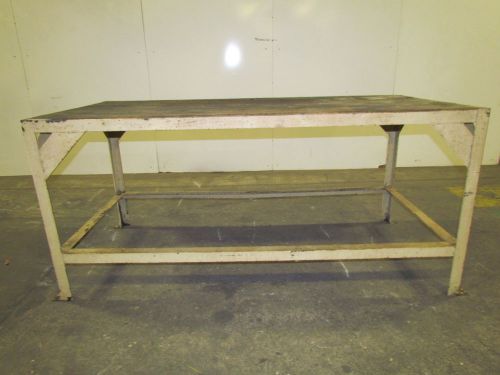 Vintage industrial butcher block workbench table welded steel frame 73x35x34&#034; for sale