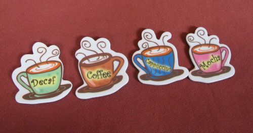 Set of 4 Coffee House Magnets Cappuccino Mocha Decaf Shop Bar Restaurant Diner
