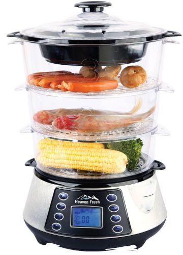 New 3 tier electronic food steamer/cooker digital display programmable fast ship for sale