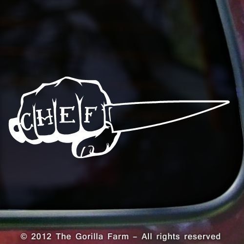 CHEF Tattoo Culinary Cook Baker Knife Decal Sticker Window Sign WHITE BLACK PINK