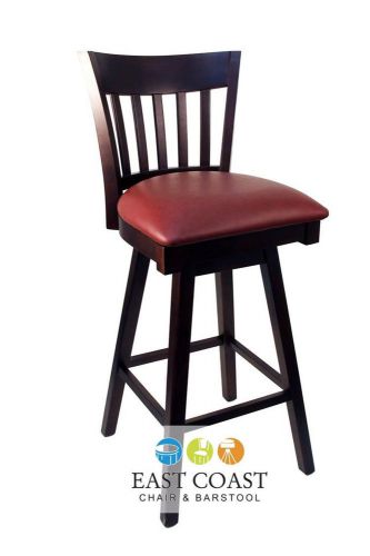 New gladiator walnut vertical back wooden swivel bar stool with wine vinyl seat for sale