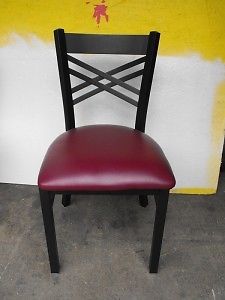 Black Metal Restaurant Chair Burgundy Vinyl Seat NEW