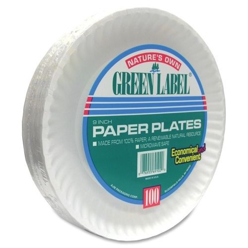 AJM Green Label Plate - 9&#034; Diameter Plate - 1200/Carton