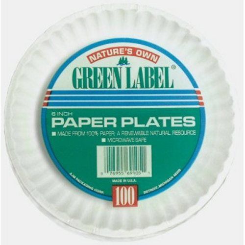 Green Label 9&#034; Uncoated Paper Plates, 1,000 Plates (AJM PP9GREWH)