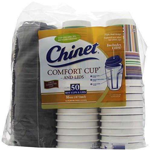 NEW Chinet Comfort Cup 16 Ounce Cups 50 Count &amp; Lids FREE SHIPPING