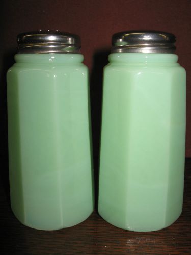 Jadeite green glass salt and pepper shakers set Jadite Jade milk castor art deco