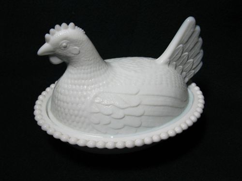 White Milk Glass Hen On Nest Dish Serving Dish