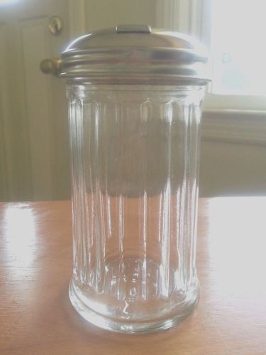 Vintage 12 oz. Sugar pourer/dispenser glass with stainless steel lid flip pourer