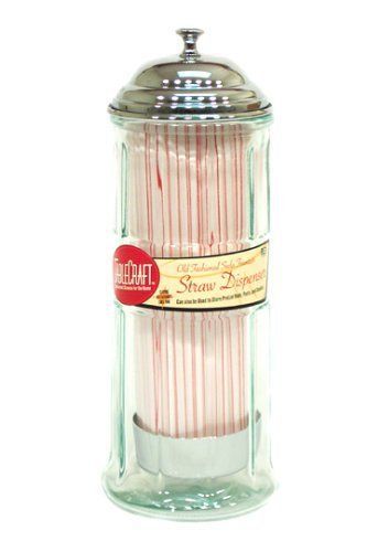 Retro Style Diner Straw Dispenser Storage Container Old Fashioned Glass &amp; Chrome