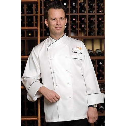 Chef Works WHITE Monte Carlo Egyptian Cotton Chef Coat, White Black Size 48 #K22