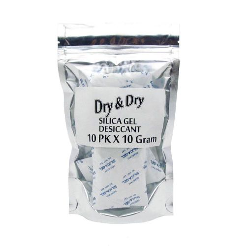 10 gram x 10 pk &#034;dry &amp; dry&#034; silica gel desiccant - fda compliant safe box ammo for sale
