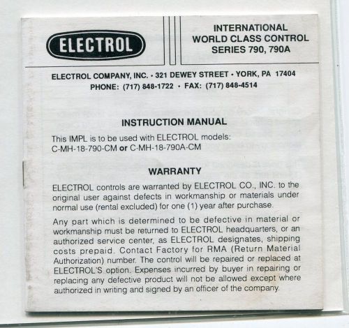 Electrol Controller Manual-C-MH-18-70M/C-MH-18-790A-CM