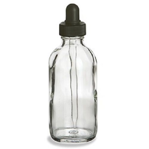 72 Pcs - 4 oz Boston Round CLEAR Bottle (120 ml) with Dropper