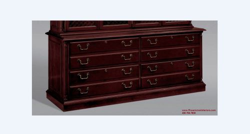 Four 4 drawer lateral file credenza cherry and walnut wood office furniture for sale