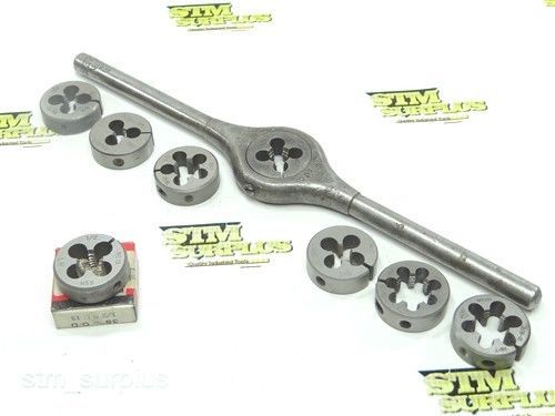 Lot of 8 hss dies 1/8&#034; -27 to 3/4&#034; -16 unf with wrench widell poland for sale
