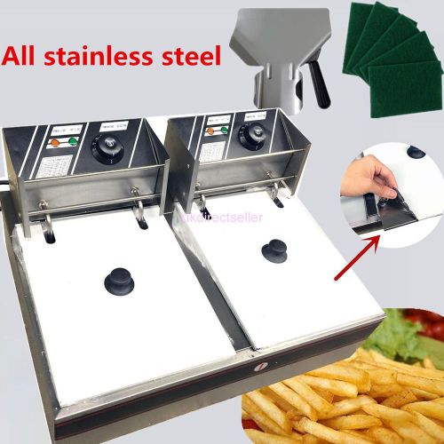 Stainless 12L Dual Tank Deep Fryer Chicken Max 190°C 5000W Frying French Fries