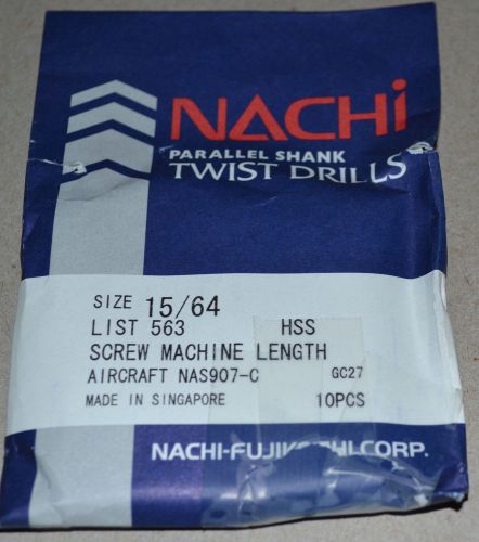 NACHI 15/64&#034; HSS DRILLS SCREW MACHINE LENGTH-AIRCRAFT &#034;NEW&#034; - 10 PCS