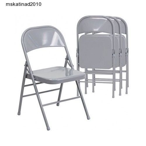 Metal Folding Chairs in a Pack of 4, Grey