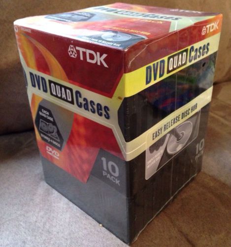 New Pack of 10 Black TDK DVD Quad 4 Disc Cases, Sealed, MBQ-10, Discontinued!