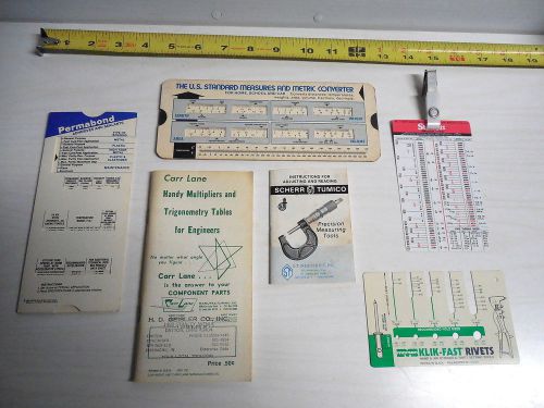 Lot of 6 Vintage Engineering Handbooks, Charts &amp; Micrometer Instructions