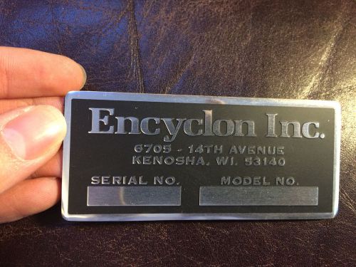 Vintage Encyclon Inc Nameplate Badge for Cyclonic Filtration System