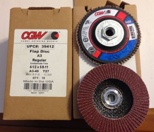 2 boxes of 10 cgw 4 1/2&#034; x 5/8-11 a3-40 flap disc  40 grit 100% zirconia      b for sale