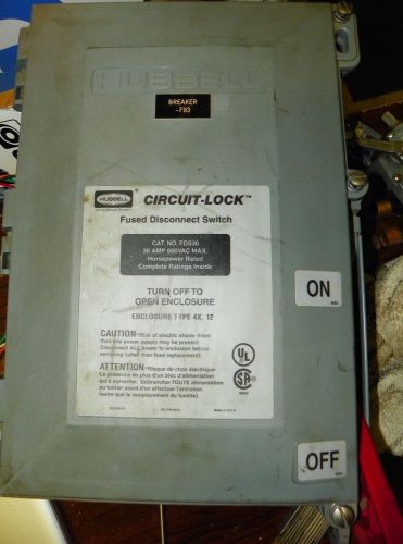 Hubbell circuit-lock fused disconnect switch fds30 used for sale