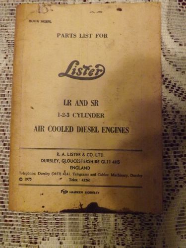 Lister LR and SR 1-2-3 cylinder  air cooled diesel engines parts list
