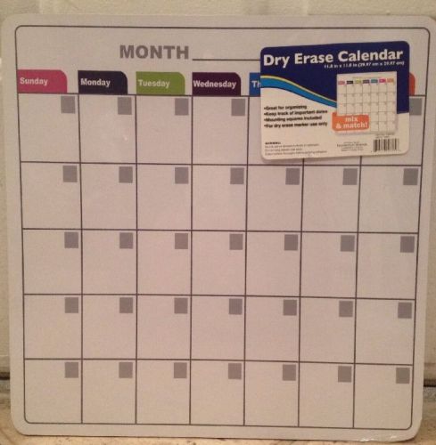 Dry Erase Calendar-11.8&#034; X 11.8&#034;-Mounting Squares Included-New In Package
