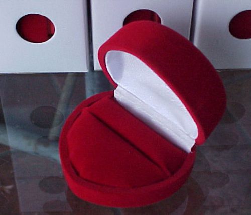 (6) red flocked domed heart shaped velveteen jewelry display storage ring boxes for sale