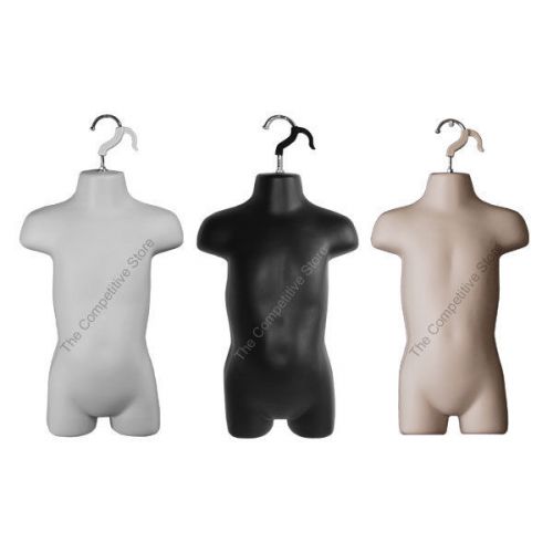 3 Toddler Hanging Mannequin Forms - 18 Months - 4T - 1 White + 1 Black + 1 Flesh