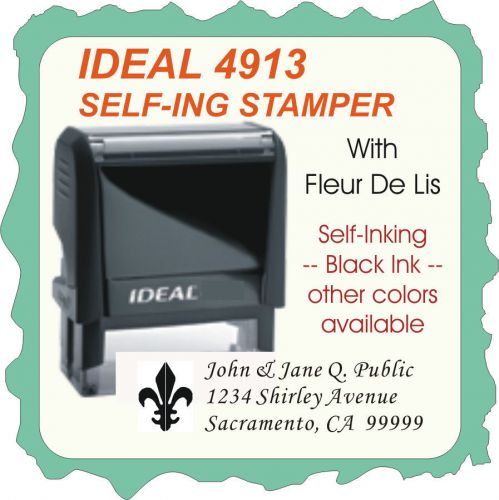 Return Adress w/Fleur De Lis, Custom Made Self Inking Rubber Stamp 4913 black