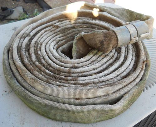 Vintage national? canvas fire hose 50 ft 1.5 inch-brass nozzles-bin for sale