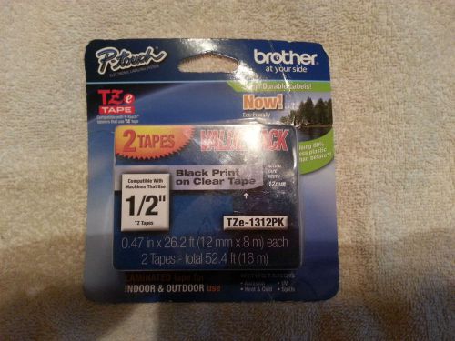 GENUINE BROTHER TZE131 2 PACK P-TOUCH 1/2&#034; BLACK INK PRINT ON CLEAR TAPE READ!