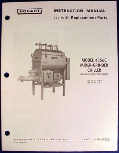 Hobart model 4356c mixer-grinder chiller instruction manual &amp; parts book for sale