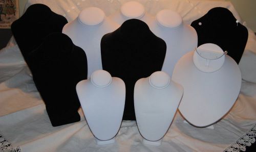 10 Black velvet White leather Necklace Bust Displays Stand Jewelry Mannequin