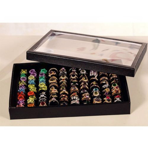 New Jewelry Rings Display Tray Velvet Pad 100 Slot Case Box Jewelry Storage Box