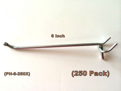 (250 PACK)  American Made 6 Inch Metal Hooks For 1/8 &amp; 1/4 Pegboard or Slatwall