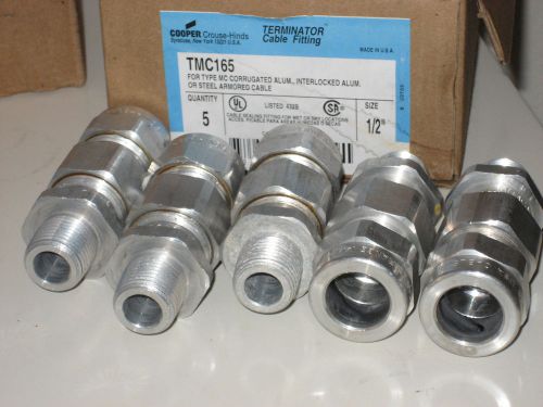 LOT OF 5 CROUSE HINDS TMC165 1/2&#034; ALUMINUM ARMORED CABLE TECK FITTING