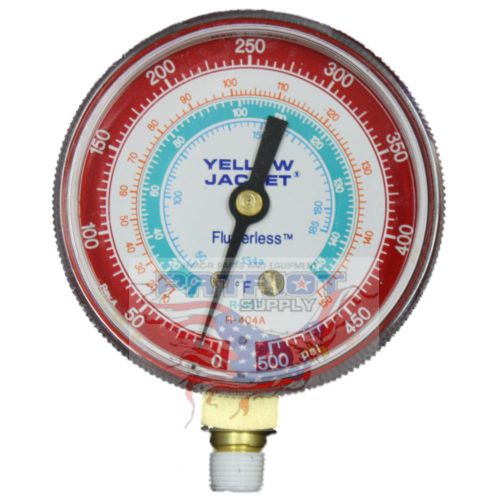Yellow jacket 49051 2 1/2&#034; gauge (°f), red pressure, 0-500 psi, r-134a/404a/507 for sale