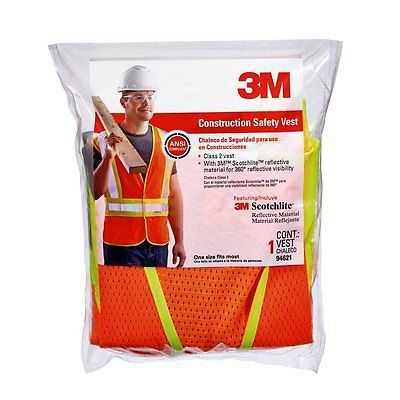 3M 94621-80030, Two-Tone Construction Safety Vest, Hi-Viz Orange, 5/case