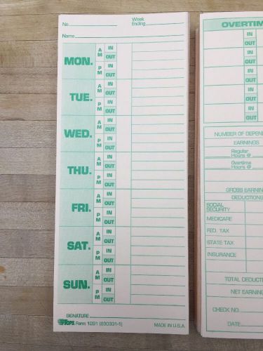 Tops Form1291 weekly time cards 150 Count New Unused Timecards Punchcards