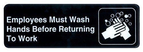 Employees Must Wash Hands Before Returning To Work Sign with Symbols 3&#034; x 9&#034;