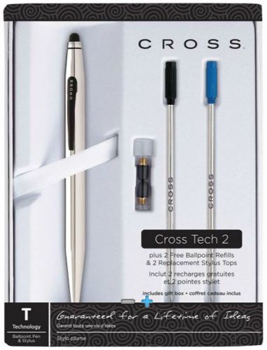 Cross Tech2 Ballpoint &amp; Stylus Pen Set, Medium Point, Chrome Barrel - NEW