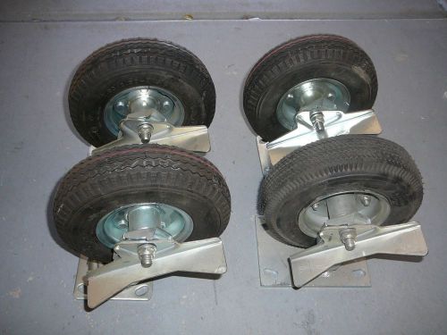 Set of Four - 8&#034; PNEUMATIC TIRE CASTERS - 12&#034; overall height (2 swivel 2 rigid)