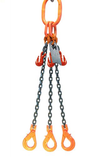 Chain sling 9/32 x 5&#039; triple leg positive lock hooks adjusters grade 80 for sale