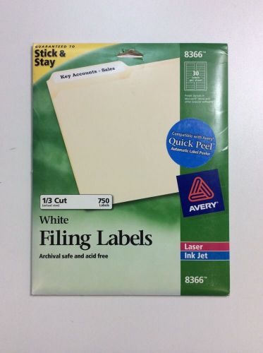 NEW Avery 8366 White File Folder Labels 750 Labels 2/3&#034; x 3 7/16&#034; 1/3 Cut