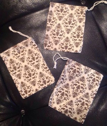 Lot Of 18  Linen Brown Damask - Can Be MONOGRAM - Drawstring Pouch Gift Bags 4x6